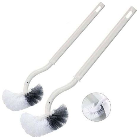 Brosse de toilette 2 pièces, brosse de toilette, manche long, brosse de toilette en plastique avec poils solides pour le nettoyage des toilettes, nettoyage en profondeur, blanc (1/4)