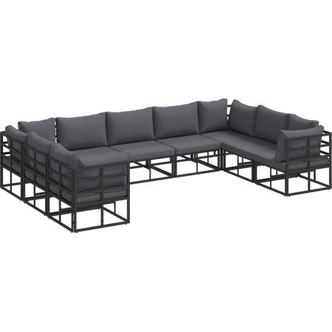 Maison Exclusive - Set Divano da Giardino con cuscino 9 pcs Nero Alluminio