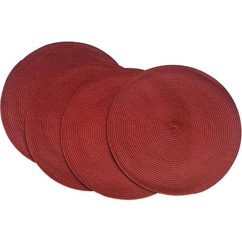 Lot de 4 sets de table ronds en plastique tissé 38 cm, élégants et pratiques pour table à manger, cramoisi'Rouge Foncé'Rouge Foncé'- (1/2)