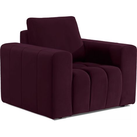 Fauteuil moderne capitonné LARKO velours-Prune (1/5)