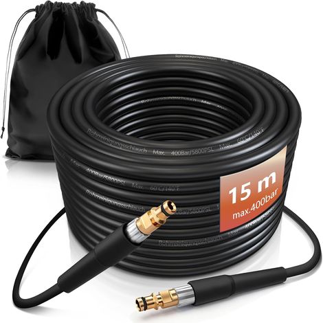 Tuyau Deboucheur Canalisation 15m avec Raccord Rapide Compatible avec K2-K7  400bar Flexible Tuyaux pour Nettoyeur Haute Pression, Kit Furet Accessoire, Rallonge, Remplacement (1/5)