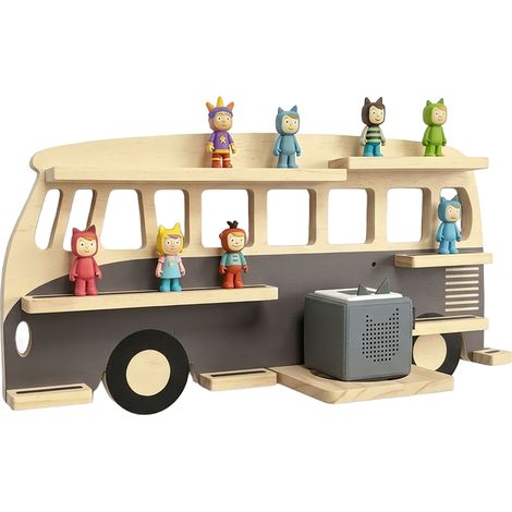 Relaxdays Toniebox Regal, magnetisch, für Musikbox & 25 Tonies, Bus, HBT: 27 x 54 x 15 cm, Toniefigurenregal, natur/grau (1/5)
