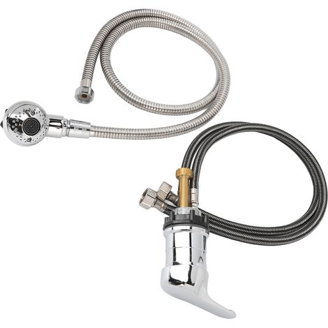 Kit de robinetterie pour bac à shampoing, kit de remplacement pour table de coiffure, robinet à poignée tournante de 60 cm, flexible souple de 120 cm, interrupteur eau chaude/eau froide, douchette (1/5)