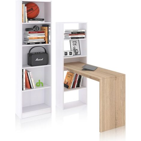 Pack de escritorio y estantería de 5 baldas Cosmic Plus Blanco Artik (Blanco Mate) - Roble Canadian (ancho) x 71cm (alto) (1/5)