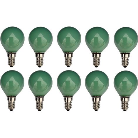 Lot de 10 ampoules à incandescence sphériques, culot E14, 25 W, vertes, finition mate.