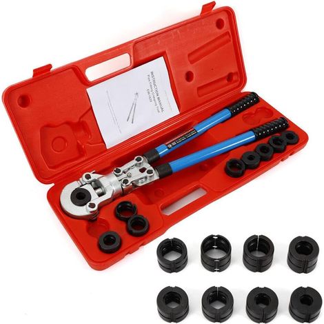 Senderpick – Pince à sertir tuyaux 12-28 mm – Construction à cliquet – Poignées rétractables 21,6-29,1 pouces – Acier au carbone – 4 moules inclus (1/5)