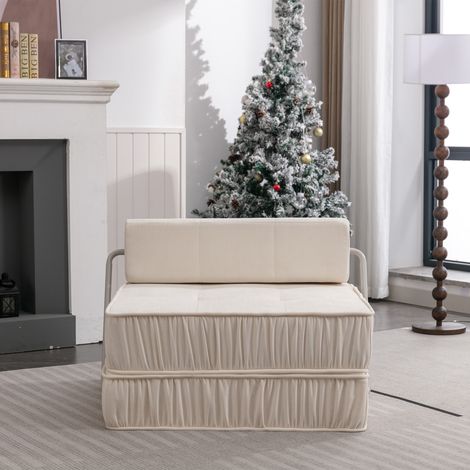 Canapé futon pliant blanc convertible,dossier amovible,idéal pour salon,chambre d’amis,bureau et petit espace contemporain.