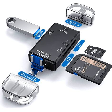 Lecteur de carte Micro SD pour téléphone Android, adaptateur USB-C pour appareil photo, lecteur de carte USB pour PC, MacBook et ordinateur portable (1/5)