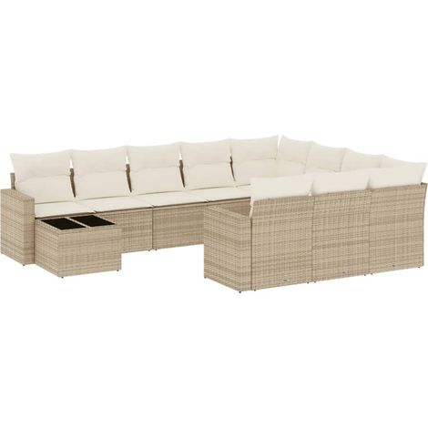 Set de sofás de jardín 11pzas con cojines ratán sintético beige vidaXL (1/3)