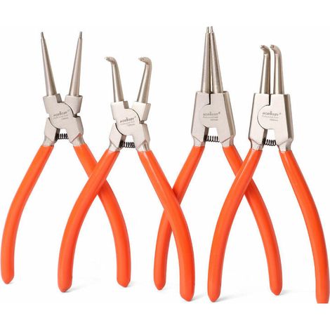 Lot de 4 pinces à circlips de , pinces à circlips extérieur/intérieur très résistantes avec mâchoire droite ou courbée pour retirer les bagues (1/6)