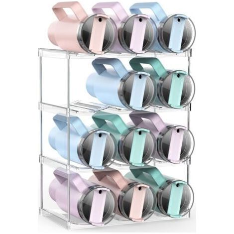 Porte-bouteilles d'eau blanc 34,29 x 19,81 x 44,7 cm 1 boîte de rangement en plastique à 3 maillons et 4 couches, porte-bouteilles d'eau empilable