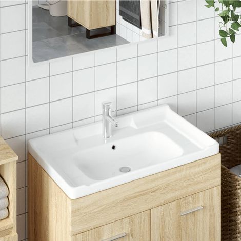 Lavabo rectangulaire en céramique blanche, 91,5 x 48 x 23 cm