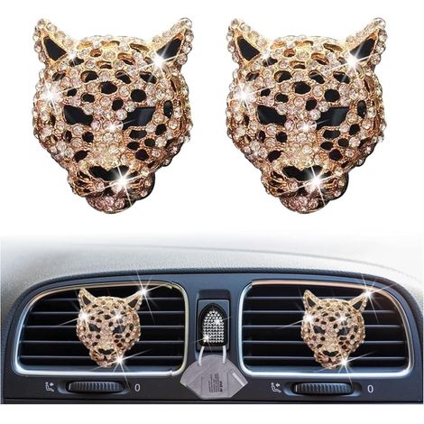 Pack de 2 clips ambientadores con estampado de leopardo y purpurina dorada, accesorios de decoración interior para coche con pedrería
