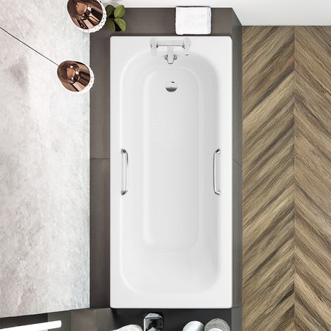 Signature Sunset Anti-Slip Steel Bath with Twin Grips 1700mm x 700mm 2 Tap Hole (inc Leg Set) (1/4)