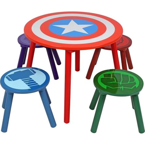 Avengers Set tavolo con 4 sgabelli in legno