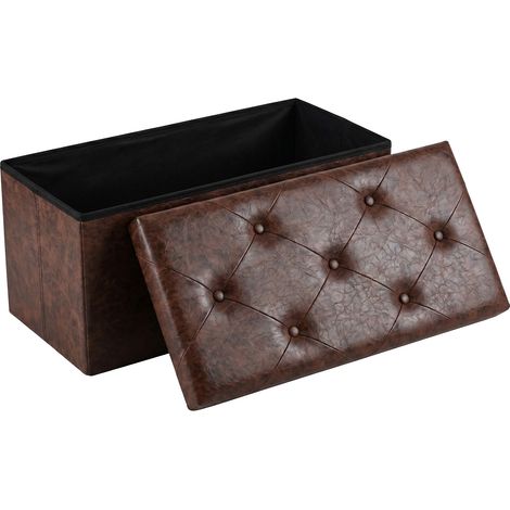 Nemora Saddle 75 - Coffre Ottoman 76,2x38,1x38,1 cm Pouf Coffre Repose-Pieds en Similicuir Marron (1/5)