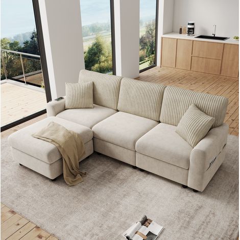 Sofá con reposapiés y carga USB chenilla 223 cm OKMYHOME (1/5)
