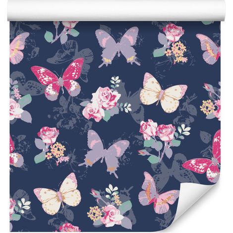 Papier peint papillons, fleurs, feuilles et roses pour salon et chambre 50x1000 cm (1/5)