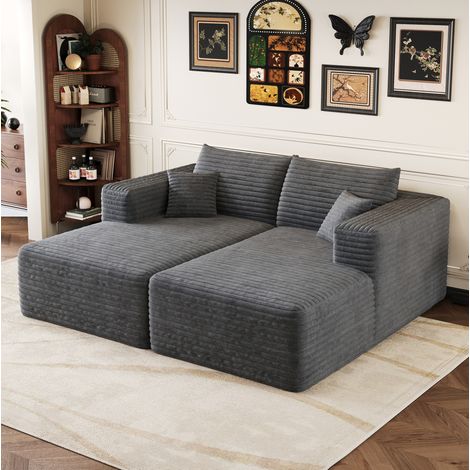 Canapé modulable en velours côtelé 180 x 151 cm, gris foncé, sans montage, REDOM (1/5)
