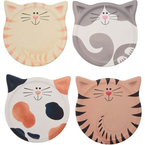 Lot de 4 dessous de verre absorbants en céramique, motif chat mignon, pour table basse, lait, café, boissons chaudes, etc. (1/4)
