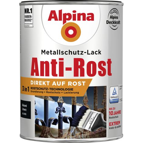 Alpina Metallschutz-Lack Anti-Rost 2,5 l schwarz glänzend Metallack Schutzlack (1/2)