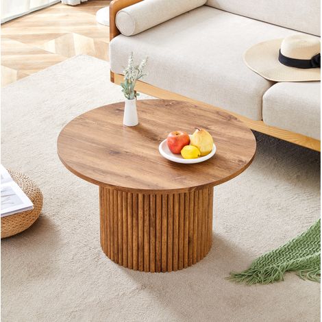 Table basse ronde 70 cm MDF aspect bois métal OKMYHOME (1/5)