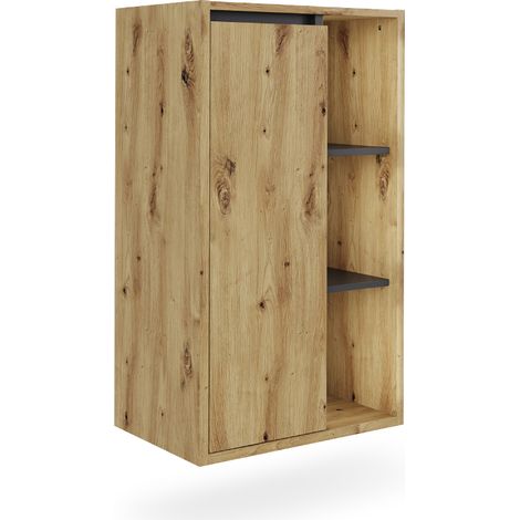 mobiletto bagno Viola, Artigiano/grigio, 50 x 86 cm con ripiani aperti, Vicco