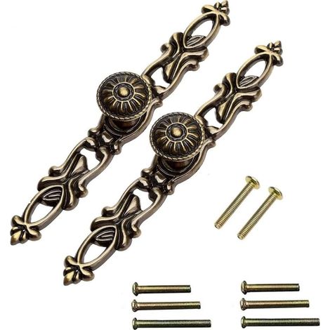Poignées de Meuble Vintage Lot de 2 Mono Trou Longueur 152mm Style Rétro Bronze Antique Pour Tiroir, Armoire et Placard (1/5)