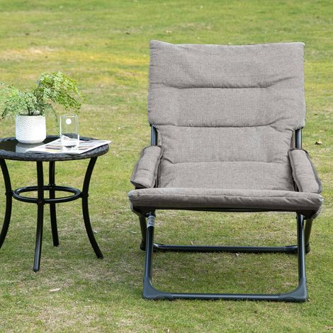 Gartenliegestuhl aus Stahl in Grau, klappbar mit abnehmbarem Kissen, atmungsaktivem Mesh-Gewebe, 66x94x79 cm