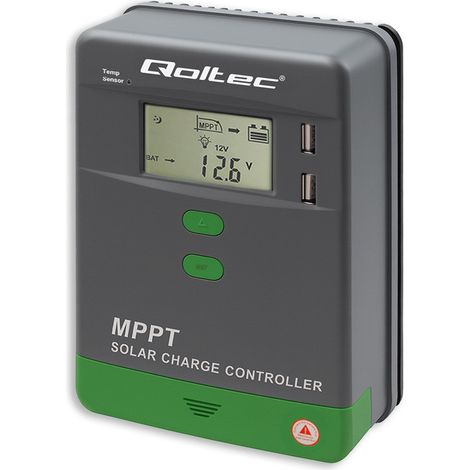Controlador de carga solar MPPT Qoltec con sensor de temperatura 10A 12V / 24V LCD 2 x USB GEL LiFePO4 (1/5)