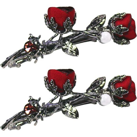 2 Stück Modische Strass Rosen Haarspangen aus Legierung Leicht und Bequem Haaraccessoire für Frauen bei Hochzeit und Alltag (1/5)