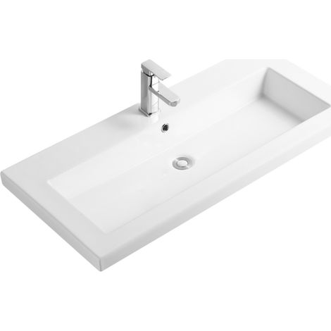 Lavabo rectangular de encastre - 100 x 46 cm - Blanco brillo - LIVO (1/4)