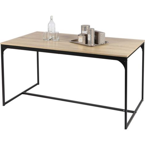 Esstisch im Industriestil, Kollektion RANONG. Farbe: helles Eichenholz mit schwarzem Metallfuß, Maße: 150x80xH75cm. (1/2)