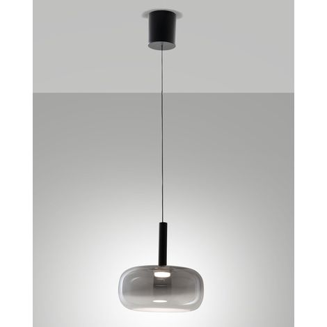 Suspension Led Devero 8W Ø 25Cm, Verre Borosilicate Gris Clair Dégradé, Dimmable, 2700K-4000K, Ip20. Luminaire Chic De La Collection Devero. (1/2)
