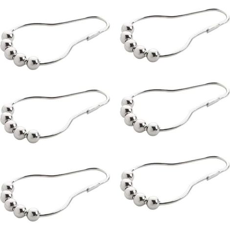 SHINING HOUSE Crochets pour Rideau de Douche, 6 Pcs Anneaux de Douche en Acier Inoxydable, Accroche Rideau de Douche, Crochets pour Rideaux de Douche Antirouille, avec Système Coulissant (1/4)