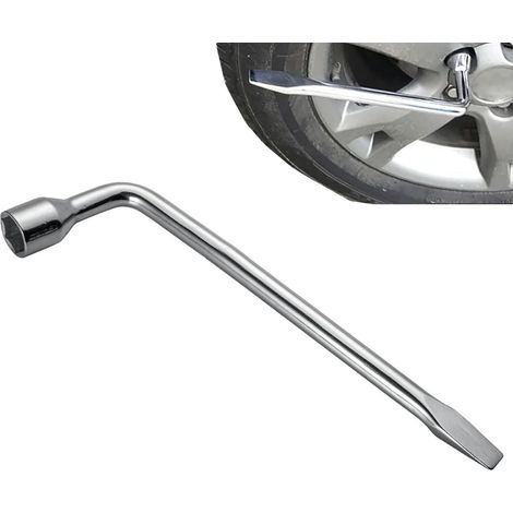 Clé Roue de Secours Type L, Fort Couple, 17mm Démonte Tête Plate, Multifonctionnel à Economiser des Efforts, Pour Réparation Voiture (Argent) - (1/5)