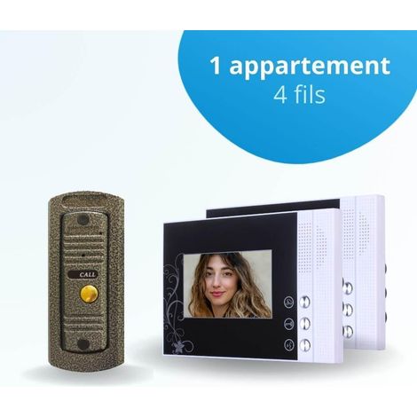 Portier interphone vidéo PINO 4 Fils - 2 écrans noirs
