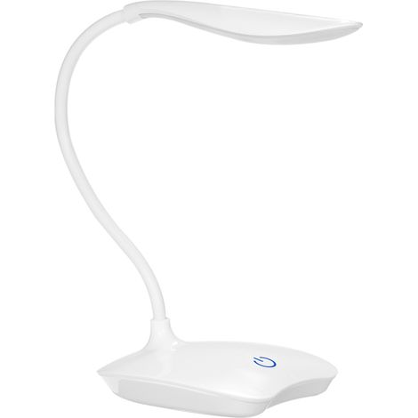 LED-Schreibtischlampe mit USB-Anschluss, 3 Helligkeitsstufen, Touch-Steuerung, ultraleicht, weiß, wiederaufladbar, augenschonend, 360° drehbarer Kopf, flexibel, ideal zum Lernen, Lesen, Arbeiten oder (1/3)