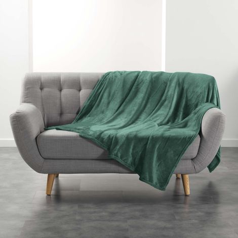 Plaid Uni en Flanelle "Flanou" 180x220cm Vert Cèdre (1/3)