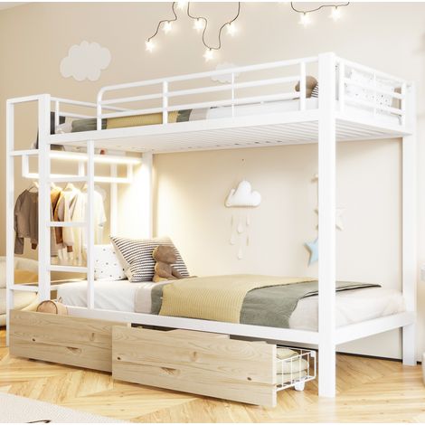 letto letto 90x200 con scaffali e cassetti bianco OKMYHOME