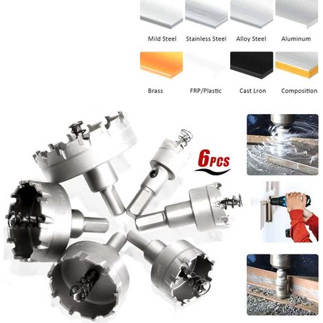 Rosvola 6 Pcs HSS TCT fraises cloches en carbure pour métal dur - Longue durée de vie - 22 mm, 30 mm, 35 mm, 45 mm, 50 mm, 65 mm (1/5)