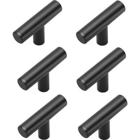 6 Pièces Boutons de Portes Bouton de Meuble en Acier Inoxydable pour Placards, Tiroir et Armoire Noir 50mm (1/4)