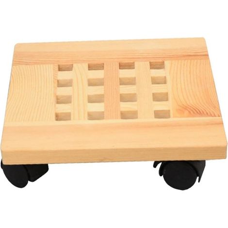 Plateau de pot de fleurs en bois carré de 25 cm de diamètre, support de fleurs mobile avec base de pot de fleurs à roulettes, 2 pièces (1/5)