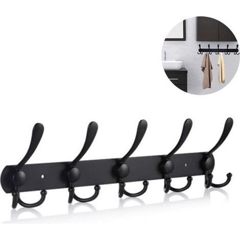 Wall-mounted coat rack, 40 x 4.2 cm – Black stainless steel – 5 hooks for coats, hats, bags – Maximum load 30 lbs (1/5)