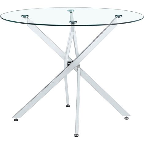 Table de salle à manger ronde design luxueux 88x88x75cm verre trempé structure métal argenté pour 2-4 personnes petit appartement (1/5)