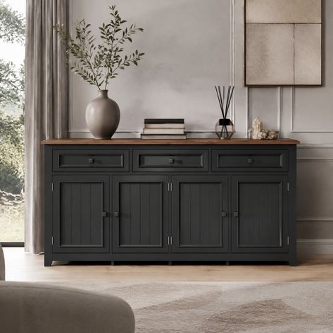 Credenza 3 cassetti e 4 ante 160 x 35 x 76 cm in MDF nera HAVRYA (1/5)
