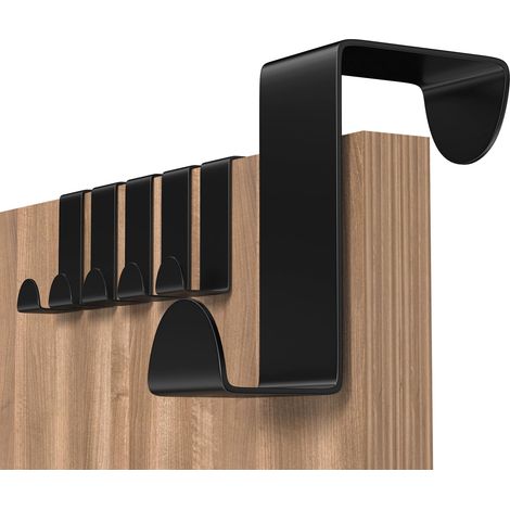 Crochet Porte, 6 Pièces Porte Manteau pour Porte Acier Inox Patere Porte pour Porte Standart, Tiroir, Placard Armoire, pour Cuisine Salle de Bains Chambre à Coucher, Noir (1/5)