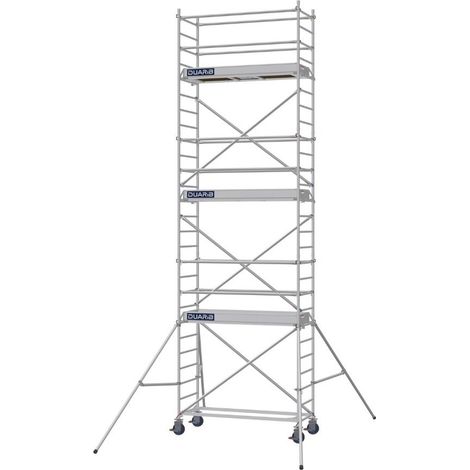 DUARIB GROUP - Échafaudage roulant aluminium Docker – Version lisses – Largeur 85 cm – Hauteur max 11,90 m – Longueur 2,05 / 2,54 / 2,95 m - Hauteur de plateau 5,9 m - L 2,05 x l 0,85 m (1/2)