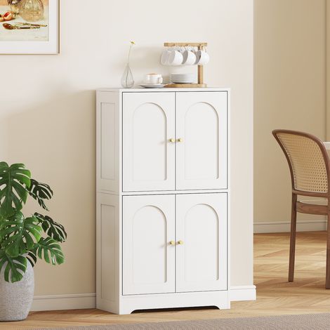Credenza da cucina, mobile contenitore con 4 ante ad arco e 2 ripiani regolabili, 60 x 30 x 110 cm, bianco