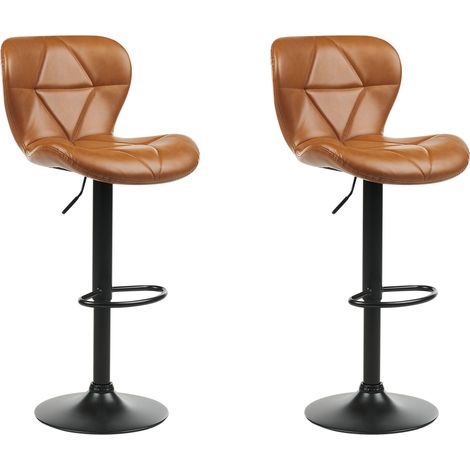 Conjunto de 2 sillas de bar cocina modernos de altura ajustable tapizado piel sintética marrón dorado Valetta II